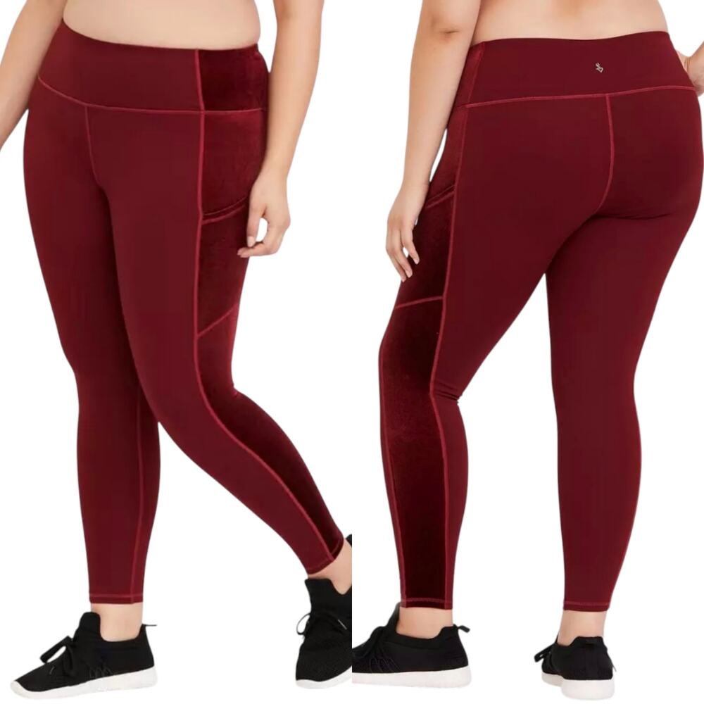 Torrid Women's Burgundy Red Velvet Side Panel Pockets Leggings Size 2X